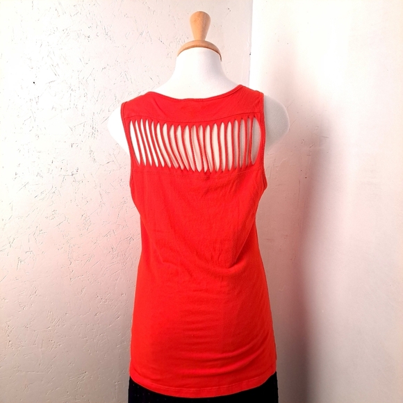 Bebe | Cherry red rhinestone logo Y2K style ripped open back tank top - Picture 4 of 12